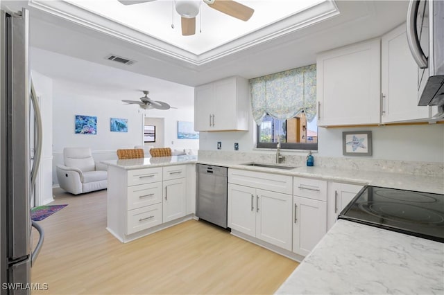 713 SW 39th Ter, Cape Coral, FL 33914 - kitchen featuring stainless steel appliances, ceiling fan, visible vents, and a sink