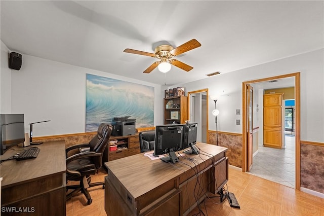 326 Mcarthur Ave, Lehigh Acres, FL 33936 - office featuring a wainscoted wall and ceiling fan