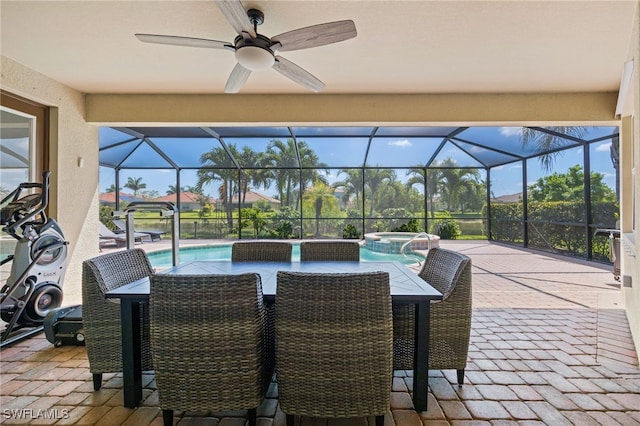 2094 Satsuma Ln, Naples, FL 34120 - view of patio featuring a pool with connected hot tub, a ceiling fan, and glass enclosure