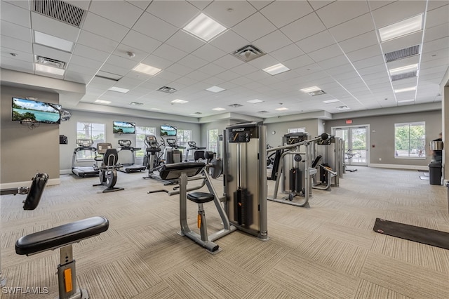 2094 Satsuma Ln, Naples, FL 34120 - workout area with light carpet, baseboards, and a paneled ceiling