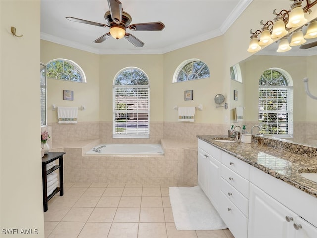bathroom featuring a sink, tile patterned floors, plenty of natural light, and double vanity