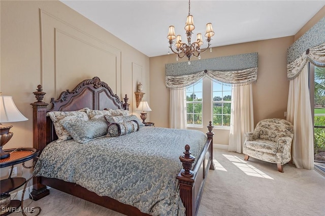 9030 Cascada Way Unit 102, Naples, FL 34114 - carpeted bedroom featuring access to exterior and a chandelier