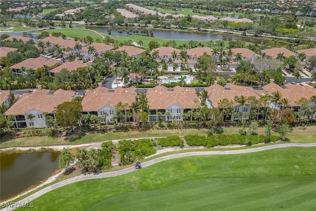 9030 Cascada Way Unit 102, Naples, FL 34114 - bird's eye view with a water view, view of golf course, and a residential view