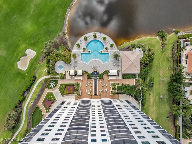 aerial view of a pool