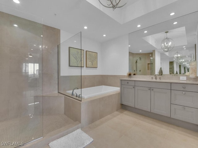 4800 Pelican Colony Blvd Unit 304, Bonita Springs, FL 34134 - full bath with a chandelier, tile patterned flooring, a bath, vanity, and recessed lighting
