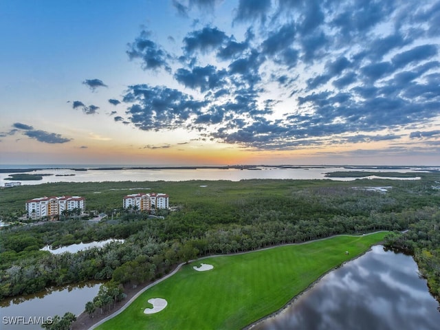 aerial view at dusk of a water view