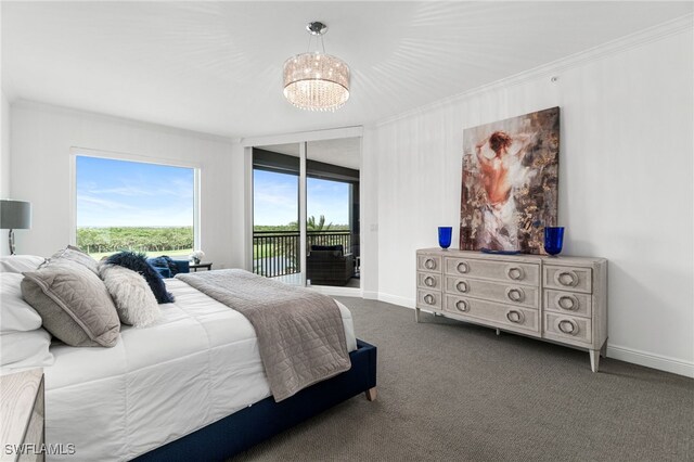 4800 Pelican Colony Blvd Unit 303, Bonita Springs, FL 34134 - carpeted bedroom featuring access to outside, crown molding, and a chandelier