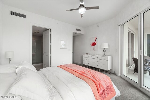 4800 Pelican Colony Blvd Unit 303, Bonita Springs, FL 34134 - bedroom featuring access to exterior, carpet flooring, ceiling fan, and ensuite bathroom