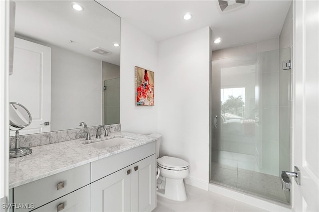 4800 Pelican Colony Blvd Unit 303, Bonita Springs, FL 34134 - full bath featuring vanity, a shower stall, recessed lighting, and tile patterned flooring