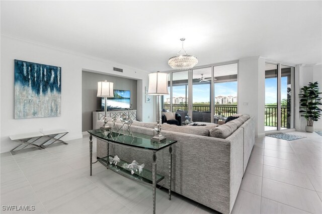 4800 Pelican Colony Blvd Unit 303, Bonita Springs, FL 34134 - living room featuring a wall of windows and ornamental molding
