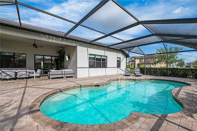4424 Owens Way, Ave Maria, FL 34142 - swimming pool with a patio area, a ceiling fan, and an outdoor living space