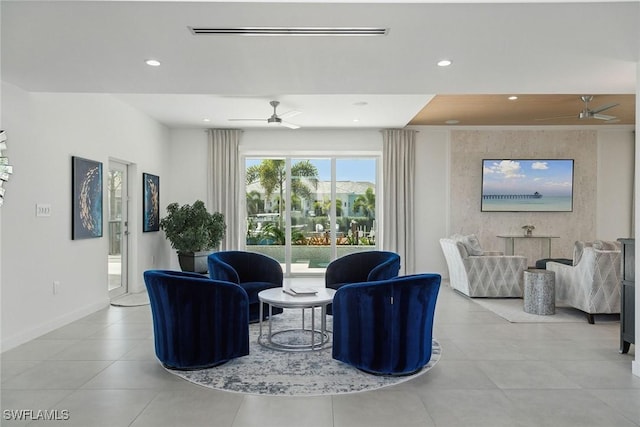 724 Plantation Ct, Marco Island, FL 34145 - tiled living room with ceiling fan, recessed lighting, and baseboards