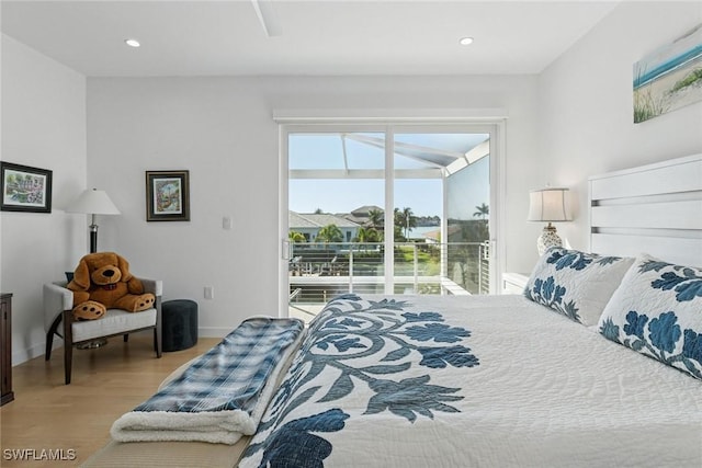 724 Plantation Ct, Marco Island, FL 34145 - bedroom featuring access to outside, wood finished floors, baseboards, recessed lighting, and ceiling fan