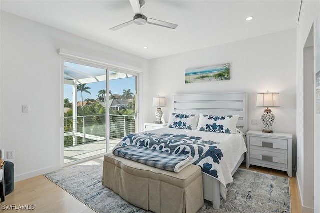 724 Plantation Ct, Marco Island, FL 34145 - bedroom with access to outside, wood finished floors, recessed lighting, baseboards, and ceiling fan