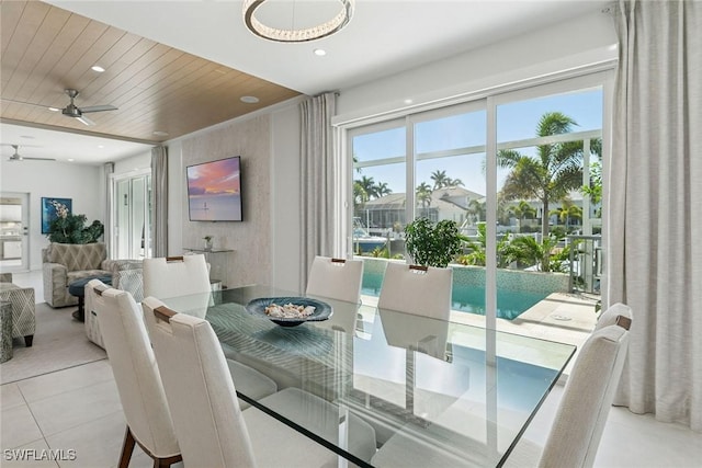 724 Plantation Ct, Marco Island, FL 34145 - dining room with a ceiling fan, recessed lighting, and tile patterned flooring