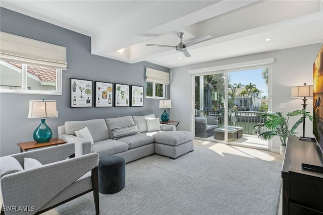 724 Plantation Ct, Marco Island, FL 34145 - living area featuring ceiling fan, recessed lighting, and carpet