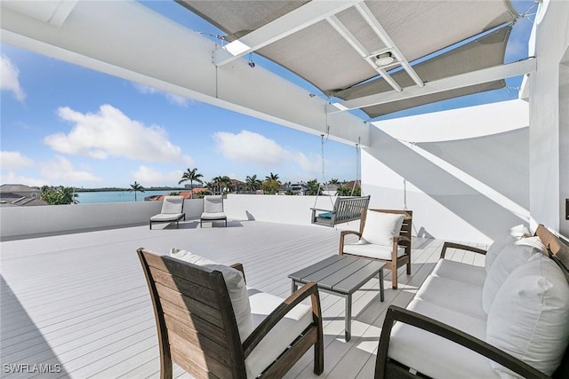 724 Plantation Ct, Marco Island, FL 34145 - wooden terrace featuring outdoor lounge area and a water view