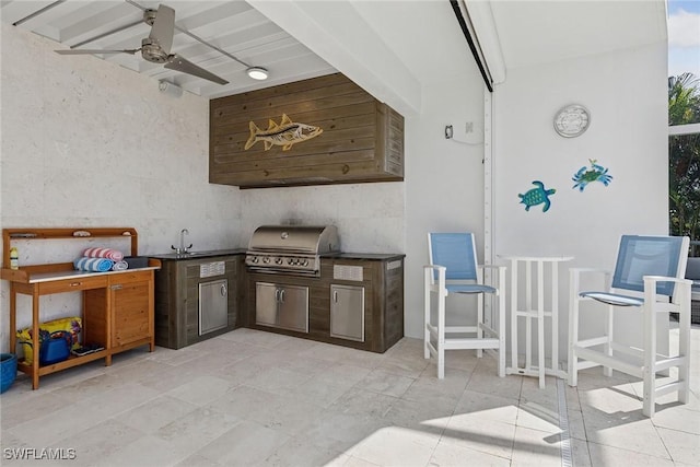 724 Plantation Ct, Marco Island, FL 34145 - view of patio with an outdoor kitchen, ceiling fan, an outdoor bar, and a grill