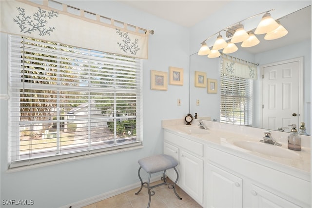 bathroom featuring a sink, tile patterned floors, and plenty of natural light