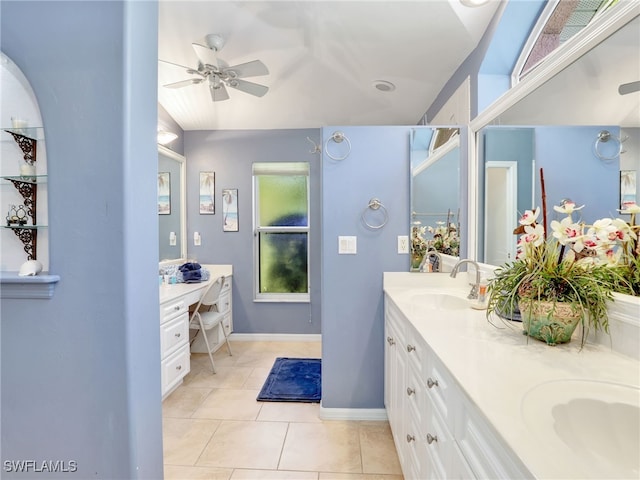1800 SE 21st St, Cape Coral, FL 33990 - bathroom featuring a sink, tile patterned floors, a ceiling fan, and double vanity