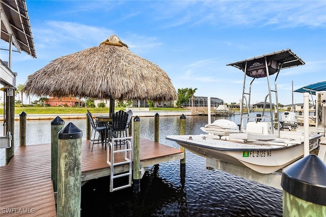 dock area with a water view