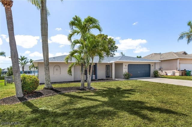 1424 SW 49th St, Cape Coral, FL 33914 - ranch-style home featuring concrete driveway, an attached garage, stucco siding, and a front yard