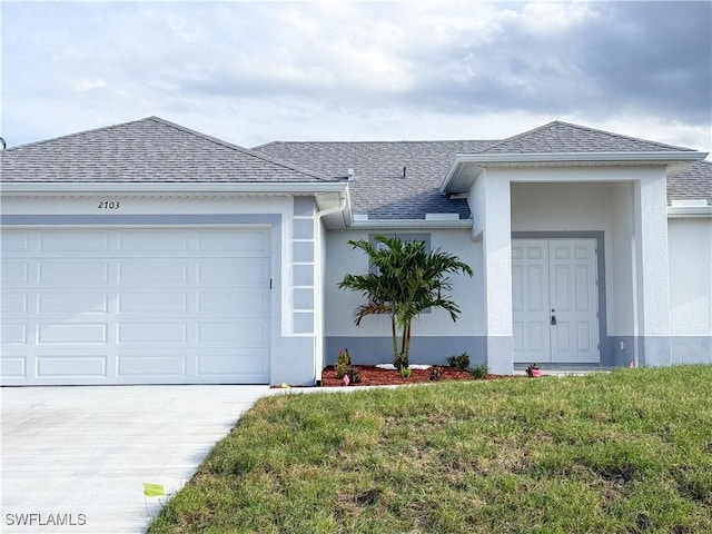 2703 42nd St SW, Lehigh Acres, FL 33976 - ranch-style house featuring an attached garage, concrete driveway, stucco siding, and a shingled roof