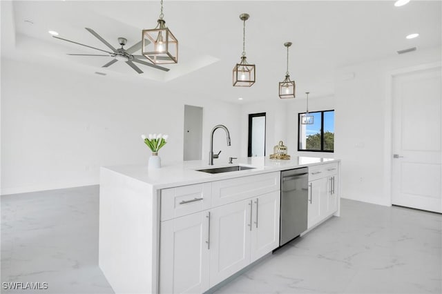 4115 20th St SW, Lehigh Acres, FL 33976 - kitchen featuring recessed lighting, hanging light fixtures, a sink, and dishwasher