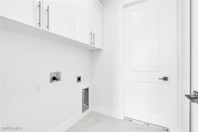 4115 20th St SW, Lehigh Acres, FL 33976 - washroom featuring marble finish floor, baseboards, electric dryer hookup, cabinet space, and washer hookup