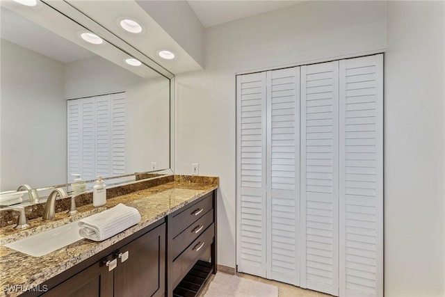 2000 Royal Marco Way Unit 607, Marco Island, FL 34145 - bathroom with a closet, vanity, and recessed lighting