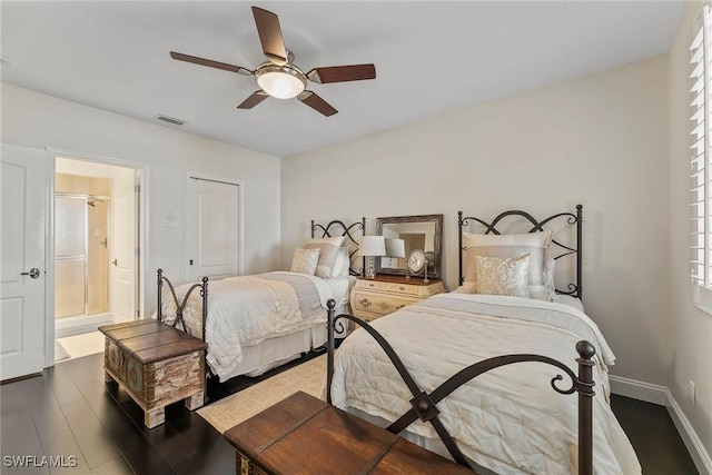 2000 Royal Marco Way Unit 607, Marco Island, FL 34145 - bedroom featuring ensuite bathroom, baseboards, a ceiling fan, and wood finished floors