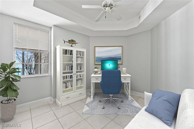 2000 Royal Marco Way Unit 607, Marco Island, FL 34145 - office space featuring a raised ceiling, tile patterned floors, baseboards, and ceiling fan