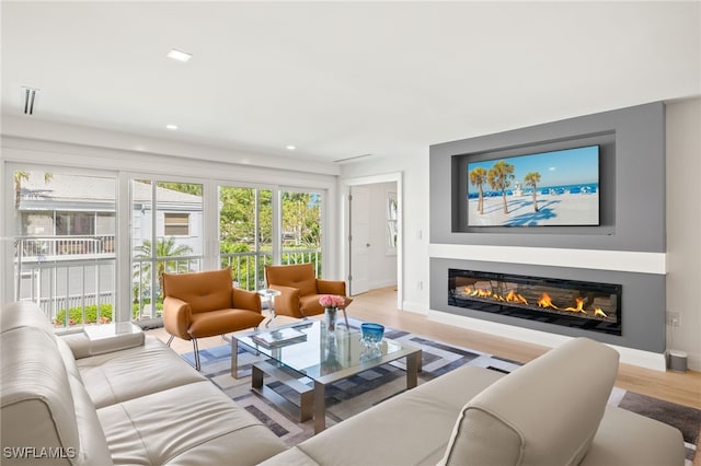 360 10th Ave S Unit B200, Naples, FL 34102 - living room with baseboards, a glass covered fireplace, wood finished floors, and visible vents