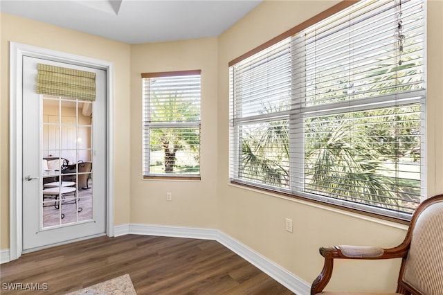 9280 Triana Ter Unit 234, Fort Myers, FL 33912 - doorway to outside featuring dark wood-style flooring and baseboards