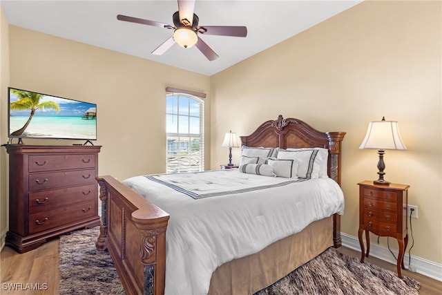 9280 Triana Ter Unit 234, Fort Myers, FL 33912 - bedroom with wood finished floors, lofted ceiling, ceiling fan, and baseboards