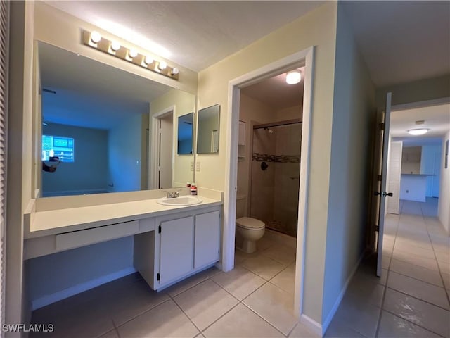 8080 S Woods Cir Unit 11, Fort Myers, FL 33919 - bathroom with vanity, toilet, tile patterned floors, baseboards, and a stall shower