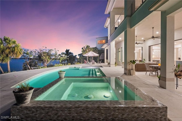 1247 Blue Hill Creek Dr, Marco Island, FL 34145 - view of pool featuring a patio, a ceiling fan, and a pool with connected hot tub
