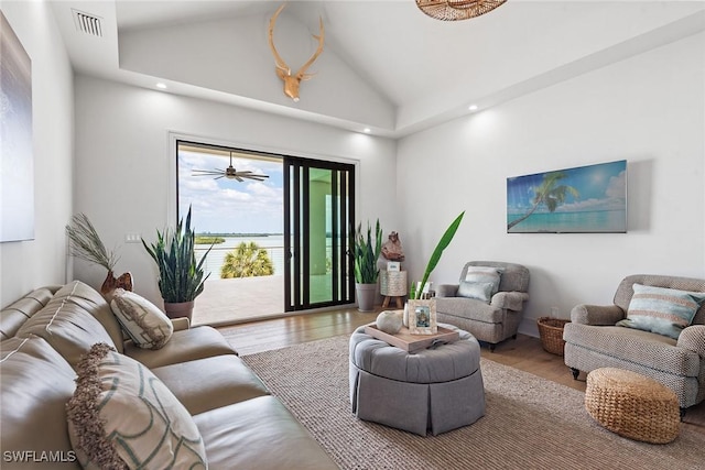 1247 Blue Hill Creek Dr, Marco Island, FL 34145 - living area featuring wood finished floors, recessed lighting, and high vaulted ceiling