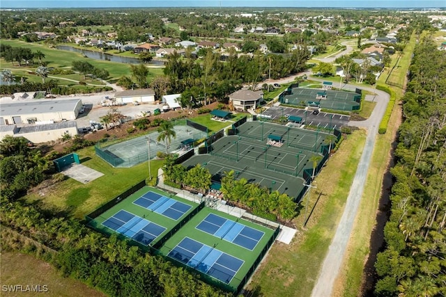 aerial view featuring a residential view and a water view
