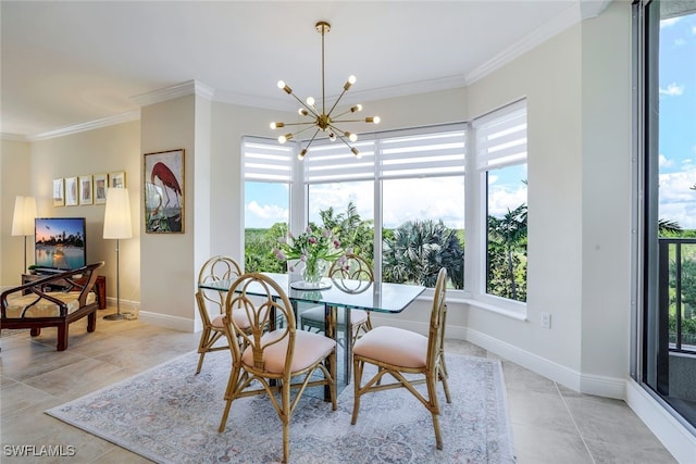 1050 Borghese Ln Unit 206, Naples, FL 34114 - dining room featuring ornamental molding, plenty of natural light, a chandelier, light tile patterned floors, and baseboards