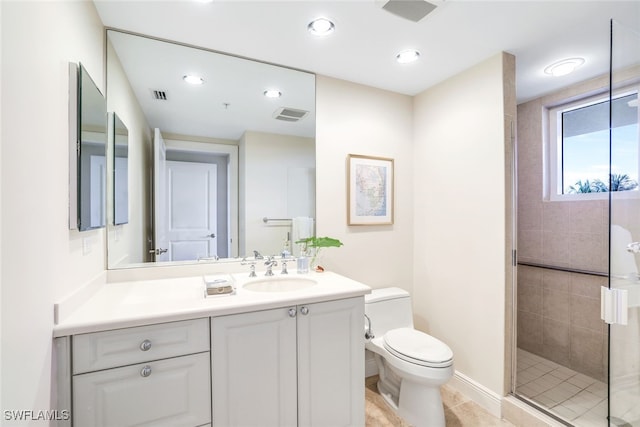 1050 Borghese Ln Unit 206, Naples, FL 34114 - bathroom featuring vanity, toilet, tiled shower, recessed lighting, and baseboards