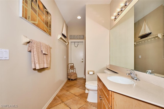 16168 Cutters Ct, Fort Myers, FL 33908 - bathroom featuring vanity, toilet, tile patterned floors, recessed lighting, and baseboards