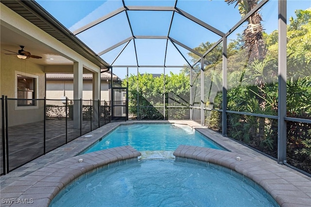 14351 Tuscany Pointe Trl, Naples, FL 34120 - view of pool featuring a patio, ceiling fan, and a pool with connected hot tub