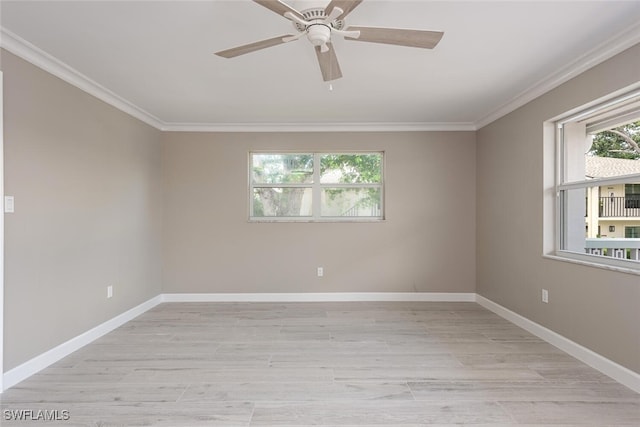 780 10th Ave S Unit 23, Naples, FL 34102 - spare room featuring crown molding, ceiling fan, baseboards, and light wood-type flooring