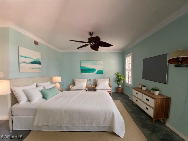 1016 SE 46th St Unit 102, Cape Coral, FL 33904 - bedroom featuring a ceiling fan, baseboards, visible vents, and ornamental molding