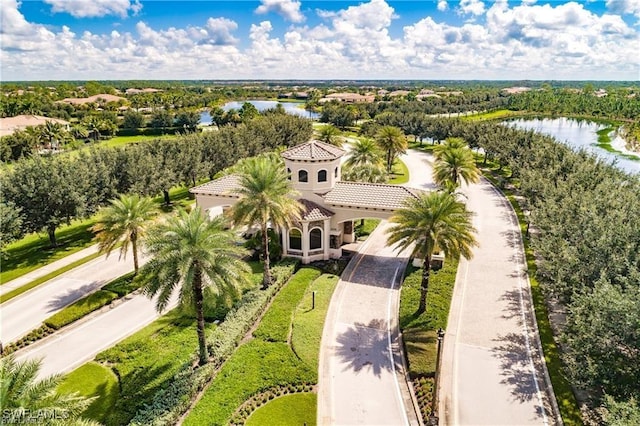aerial view with a water view