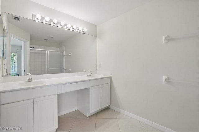 8310 Village Edge Cir Unit 3, Fort Myers, FL 33919 - full bathroom featuring visible vents, a sink, tile patterned flooring, and a shower stall