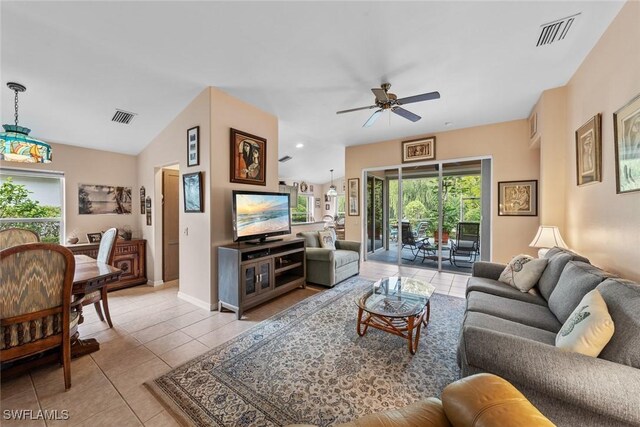9964 Horse Creek Rd, Fort Myers, FL 33913 - living room with ceiling fan, light tile patterned flooring, and visible vents