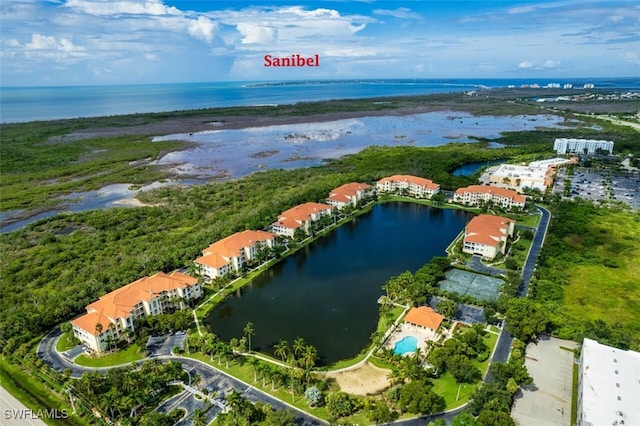 aerial view with a water view
