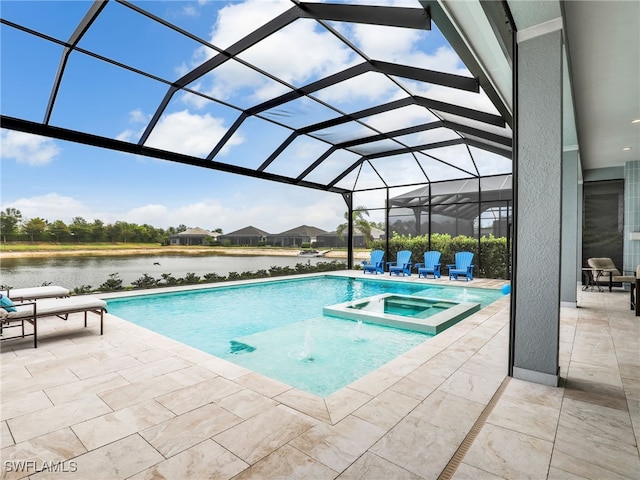 14243 Galley Ct, Naples, FL 34114 - view of swimming pool with a patio, a lanai, and a pool with connected hot tub